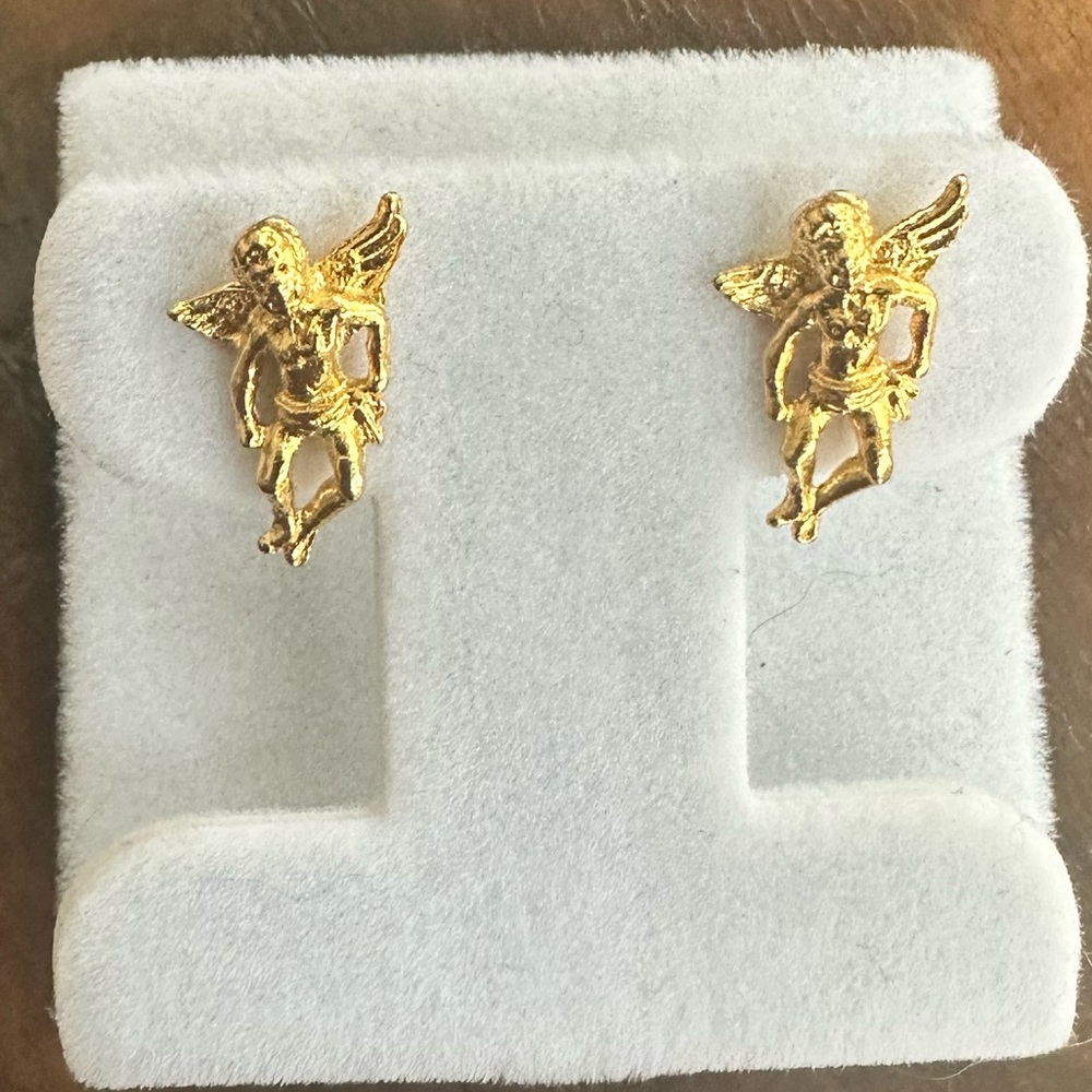 14k Gold Angel Stud Earrings